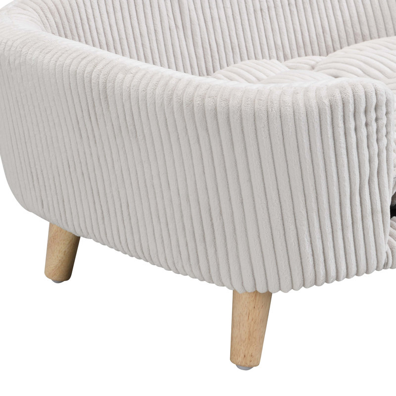 Structure de lit pour chien surélevée pour petit chien, lit en velours côtelé avec pieds en bois d'hévéa et assemblage facile