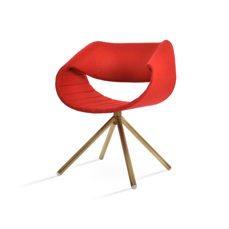 Chaise avec accoudoirs pivotante Seminyak, Rouge, Naturel