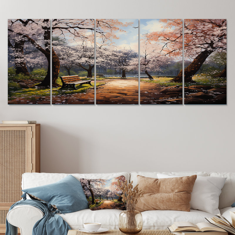 «Pink Springtime Park Floral Canopy II - Trees», art mural sur toile, H 28 po x l 60 po