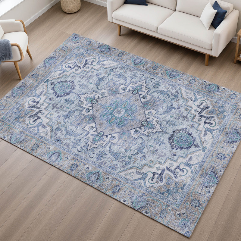 Tapis de qualité supérieure lavable à la machine Mayfield AMF2163 global, Bleu, Rectangle 2 pi 6 po x 3 pi 10 po
