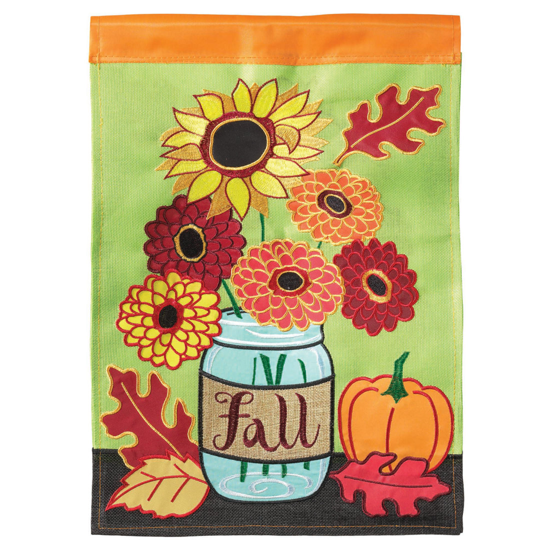 Fressia Applique Fall Mason Jars 2-Sided Burlap Garden Flag August Grove® 