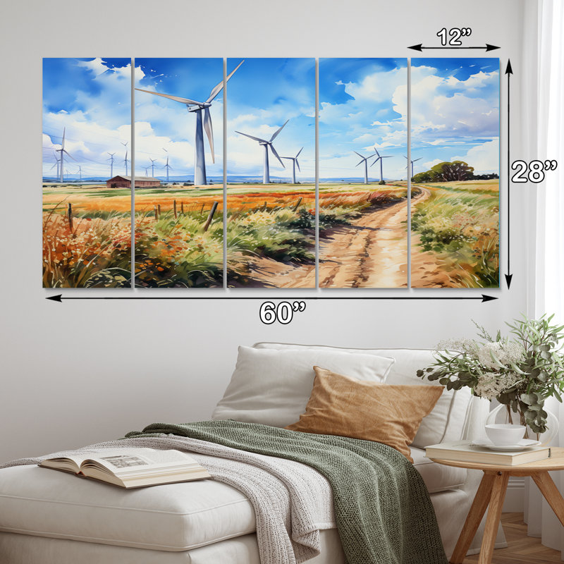 Wind Turbines In Countryside I - Impression sur toile - 5 panneaux égaux