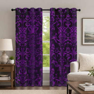 2Pcs Damask Curtains, Vintage Style Curtain, Elegant Victorian Floral Pattern Printed Art Grommet Drapes, Window Treatment for Bedroom Living Room Decor