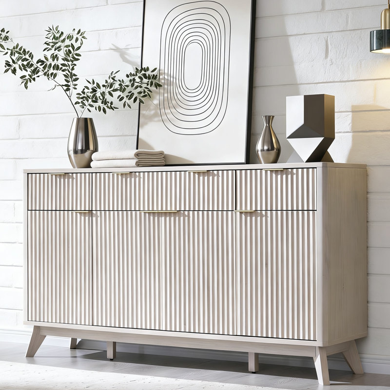 60" Sideboard Buffet Cabinet With Doors And Shelves, Modern Buffet Storage Cabinet With Drawers, Wood Large Sideboard For Kitchen, Living Room For Office, Bedroom Storage Cabinet, Hallway Storage Cabinet