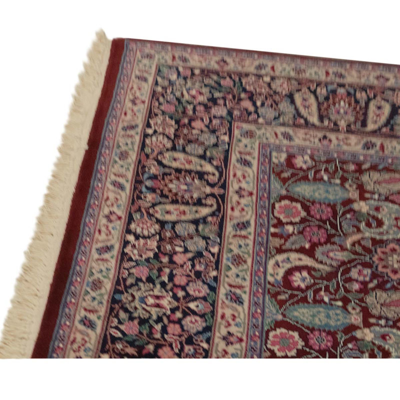 Tapis unique en laine noué à la main de 5 pi 9 po x 8 pi 9 po vin / bleu marine / beige