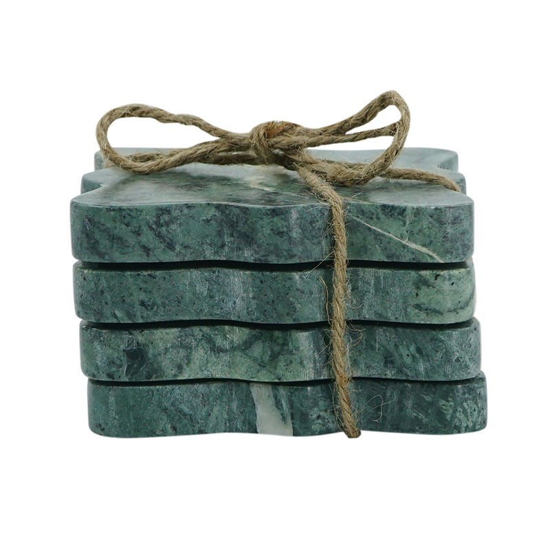 Ensemble de 4 sous-verres en marbre Persell - bleu sarcelle avec ficelle en jute