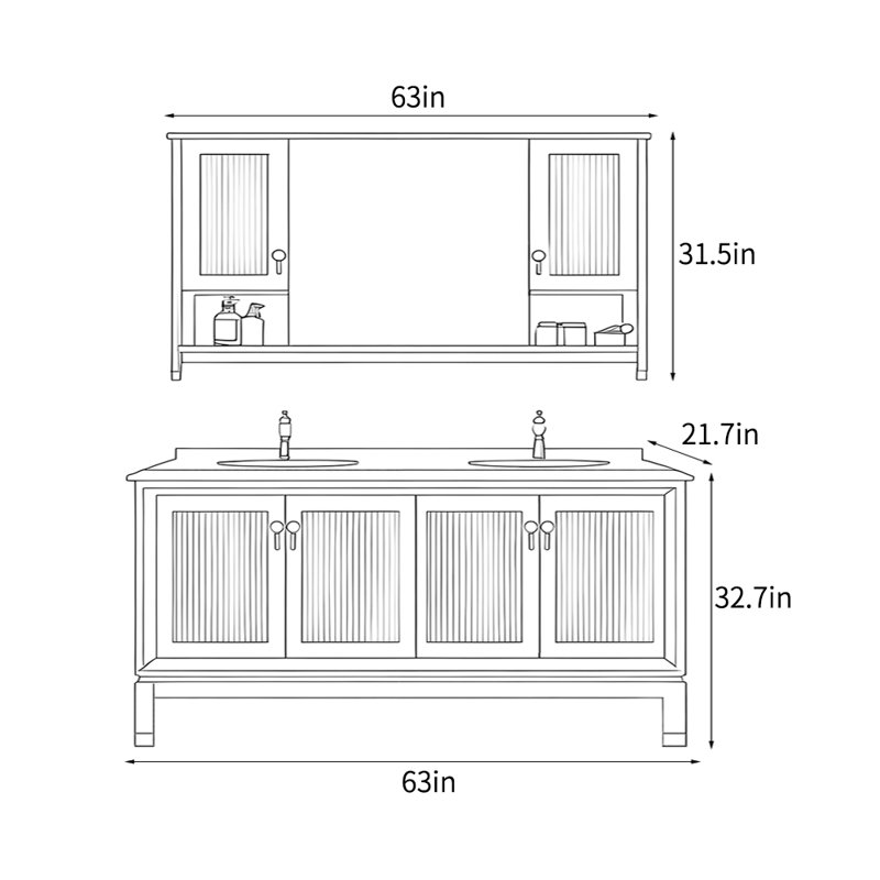 Milone, H 32,7 po x l 63 po x P 21,7 po