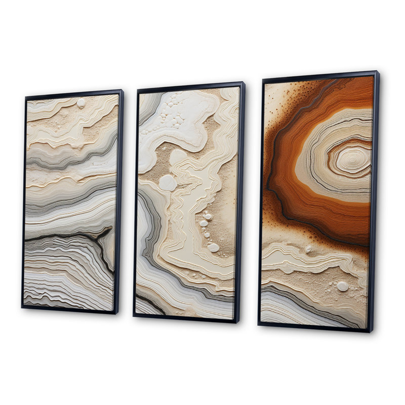 Ensemble de salon Beige et orange Minimalisme Stone Geode III, H 28 po x l 36 po x P 1 po, Cadre flottant noir