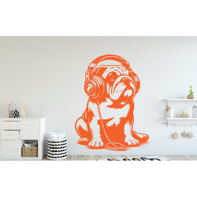 Autocollant mural Bulldog écoutant musique chien Saint-Valentin