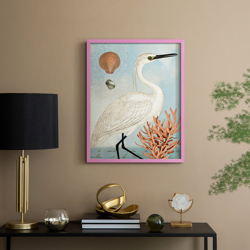 Blue Egret Framed Print - Solid Wood, H 21 po x l 17 po, Rose