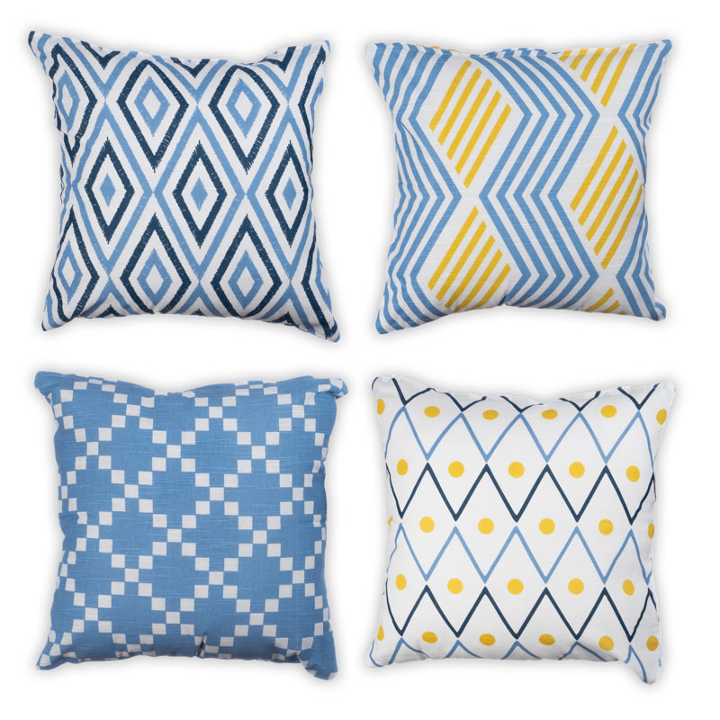 Umber Square Cushion Cover, Blue/White/Yellow