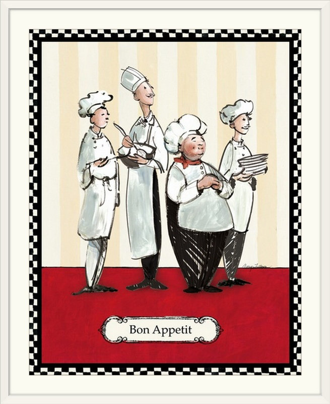 «Bon Appetit», reproduction d'art de Yerkes, H 32 po x l 27 po x P 1 po, Cadre blanc