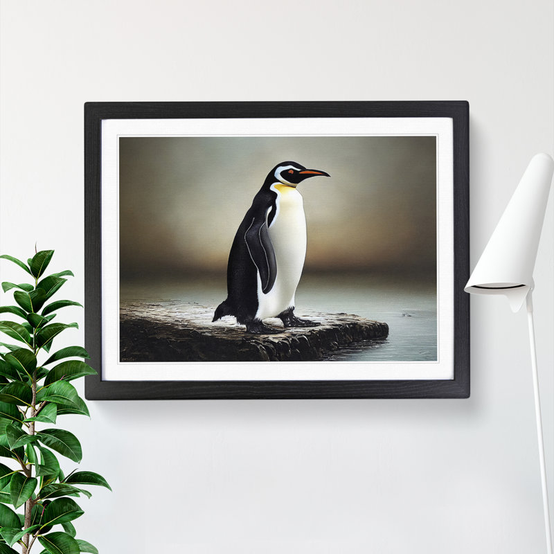 Lone Penguin - Single Picture Frame Print, Black, 46cm H x 64cm W