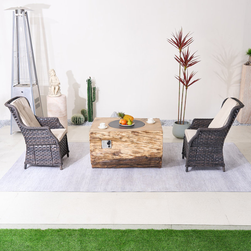 2-Person Outdoor Seating Group With Firepit, Beige, Brown