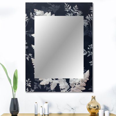 Monochrome White Black Ferns Botanical Bliss - Ferns Mirror, White Unique Wall Mirror, Printed Metal Art