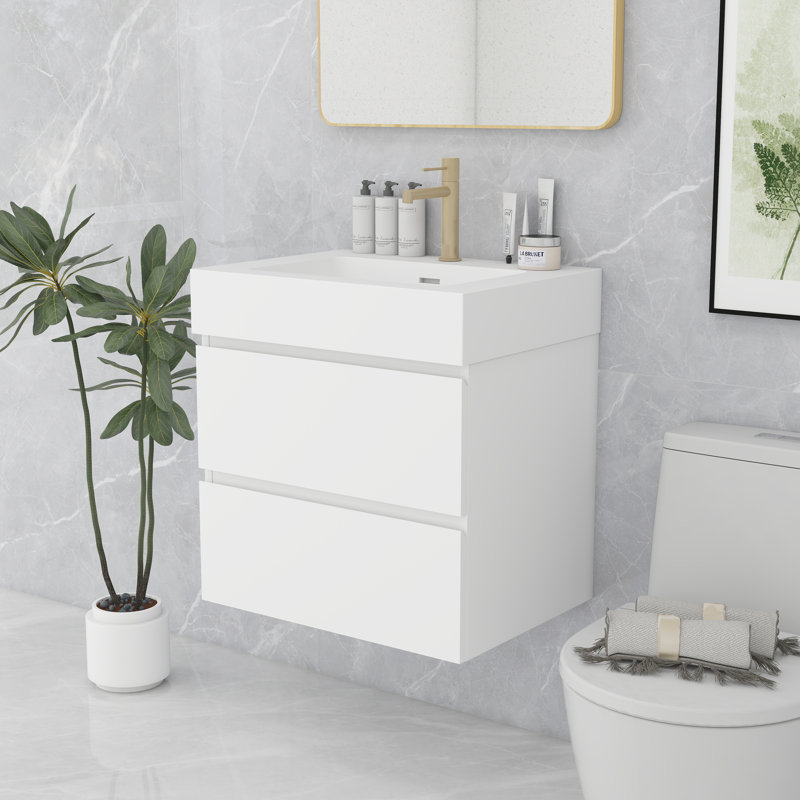 Meuble-lavabo moderne avec lavabo, Blanc, Blanc, 24"