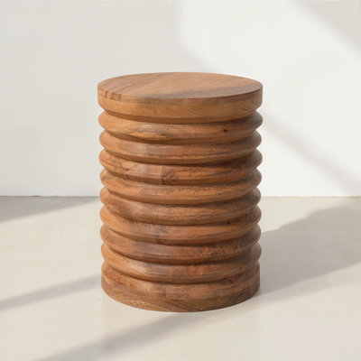 Round Ribbed Mango Wood Side Table