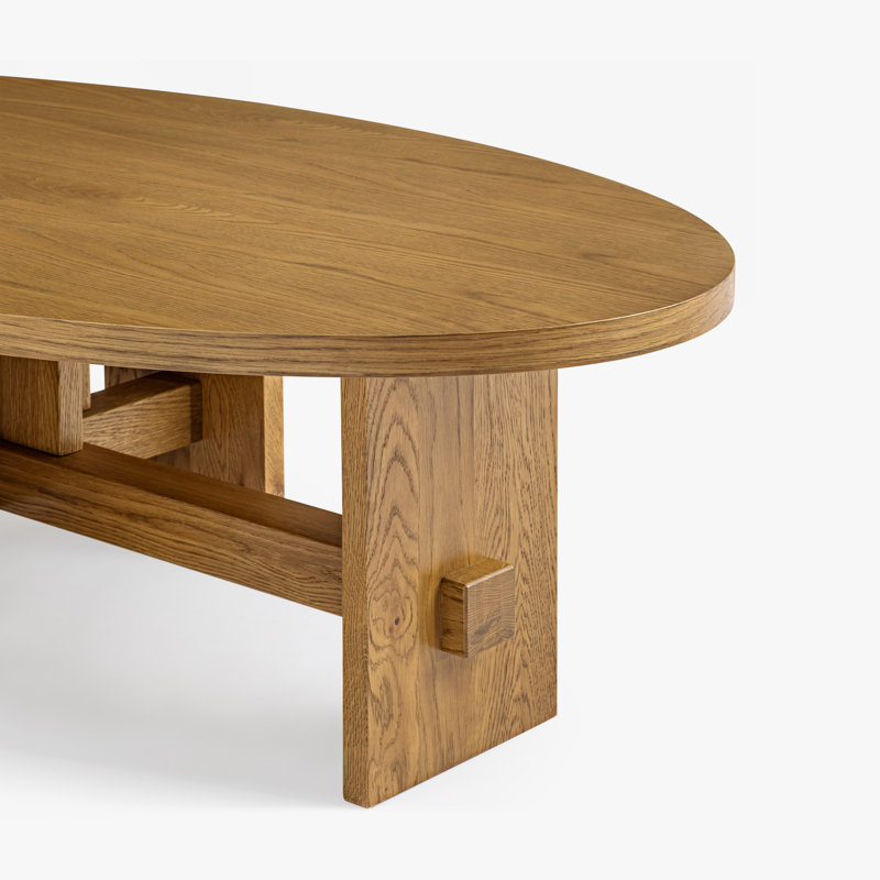 Oak and MDF Oval Coffee Table with Natural Grain