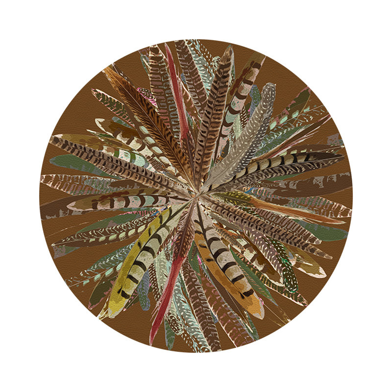 Pheasant Feathers Brown Vegan Leather Round Coasters, Brown