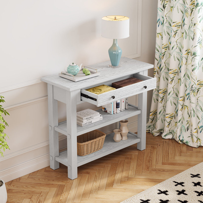 Minimalist Console Table with Drawer and Two Sturdy Shelves,, Antique White