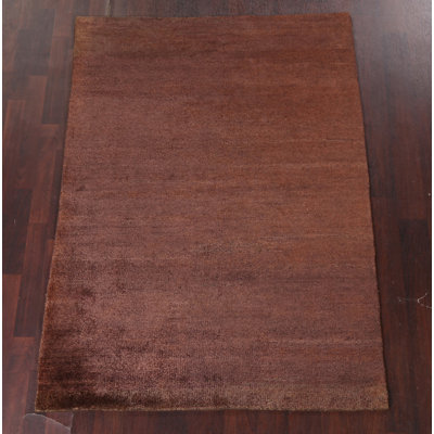 Tapis d'intérieur / extérieur brun contemporain noué à la main 5 x 6
