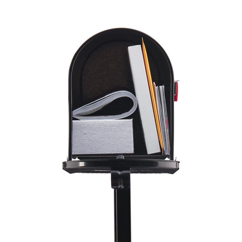 Black Steel Medium Mailbox with Decorative Scroll Post