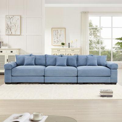 Canapé modulaire 130 po Cloud, canapé 3 places en velours côtelé haut de gamme, accoudoirs très épais, bon coussin de résilience, conception ergonomique, assemblage facile et convenant aux salons