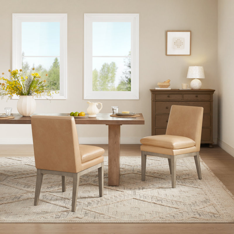 Chaise rembourrée en cuir Bethea, Similicuir brun clair Copley