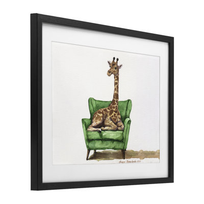 Adorable girafe sur chaise verte, reproduction sous verre, conception de George Dyachenko