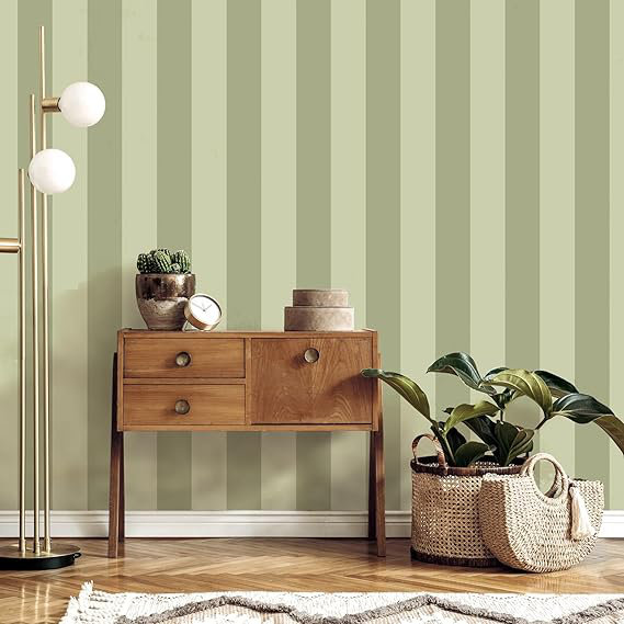 Stripe Green Olive Feature Wall Smooth Wallpaper 10m x 53cm Roll