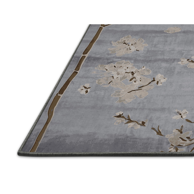 Tapis gris soyeux et moelleux, Rectangle 7 pi x 9 pi
