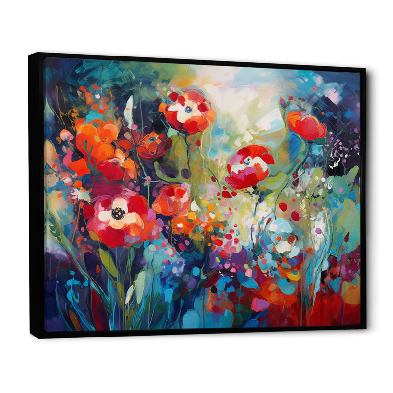 Ryylon Red Vibrant Garden Symphony IV sur impression sur toile, H 30 po x l 40 po x P 1,5 po, Cadre flottant noir