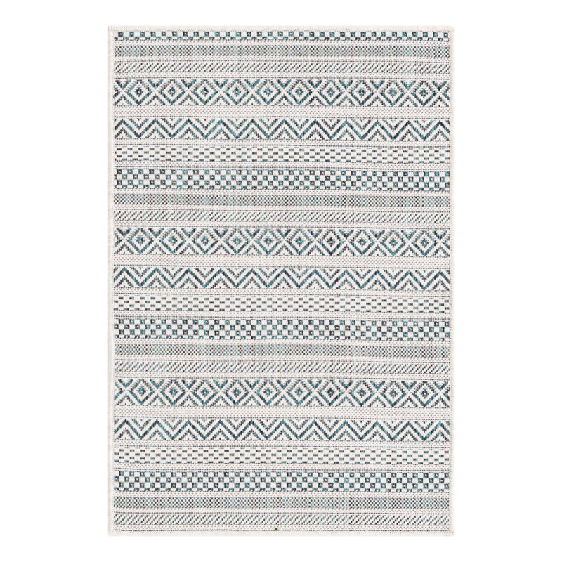 Tapis bleu sarcelle intérieur / extérieur Hewitt, Rectangle 2 pi 2 po x 3 pi