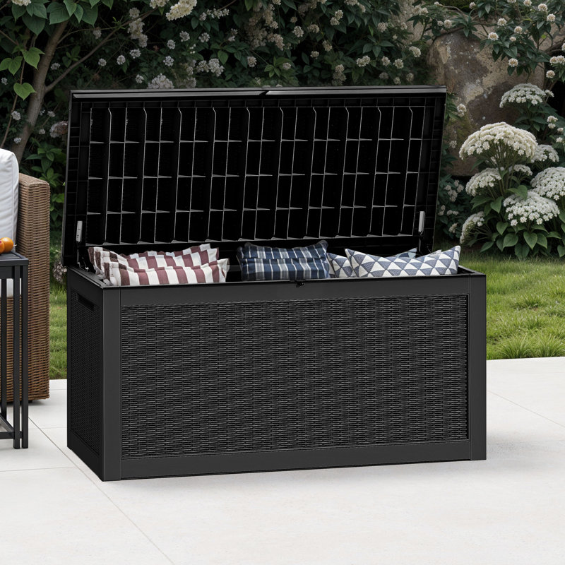 260 Gallon Water Resistant Lockable Patio Deck Box Rattan Resin, Black