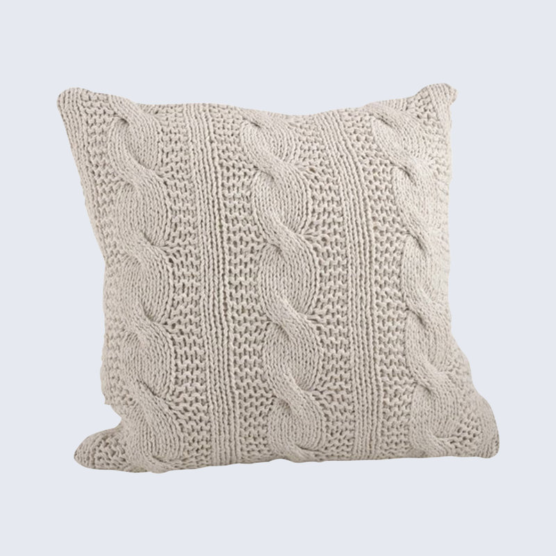 Aryaz Cable Knit Cotton Feather Throw Pillow, Vanilla