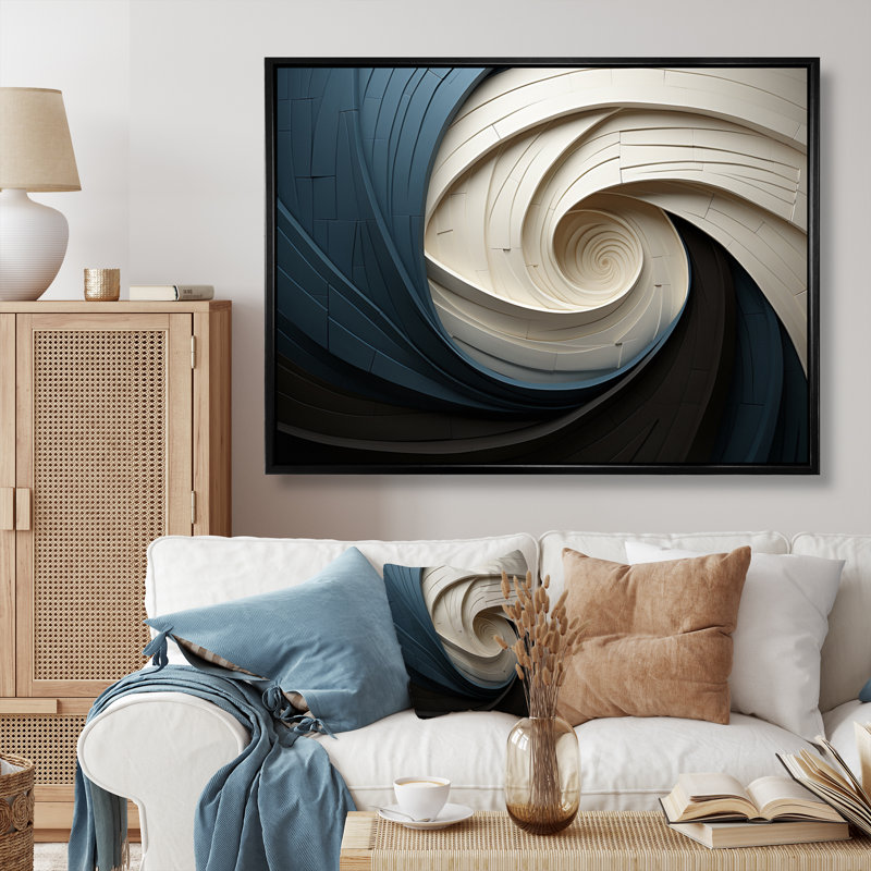 «Geometric Spiral I - Abstract Spirals», art mural encadré, H 16 po x l 32 po x P 1 po, Cadre flottant noir