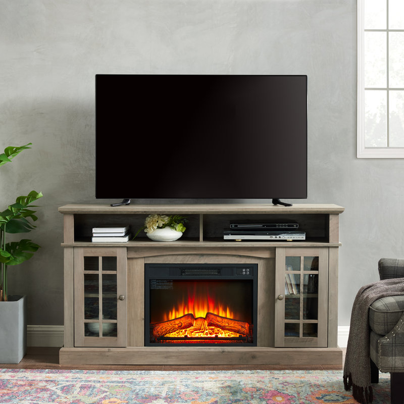 Modern Tv Stand With 23" Fireplace Insert For Tvs Up To 65" – Gray Wash, 58.25"w X 15.75"d X 32"h