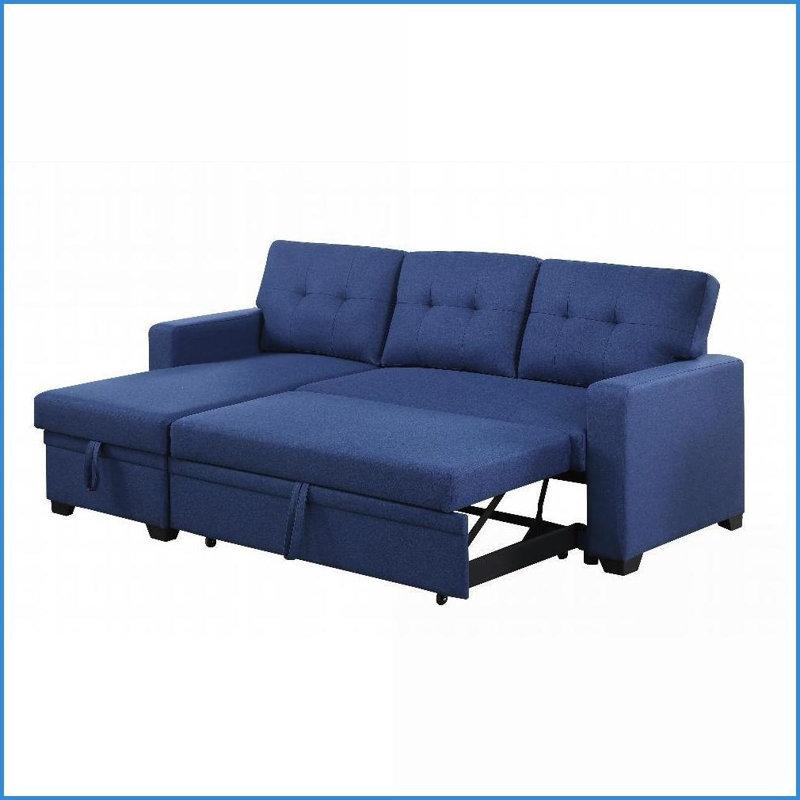 Canapé modulaire coulissant en lin avec méridienne et rangement Lit simple - idéal pour les salons | Bleu | Accoudoirs carrés | Lin