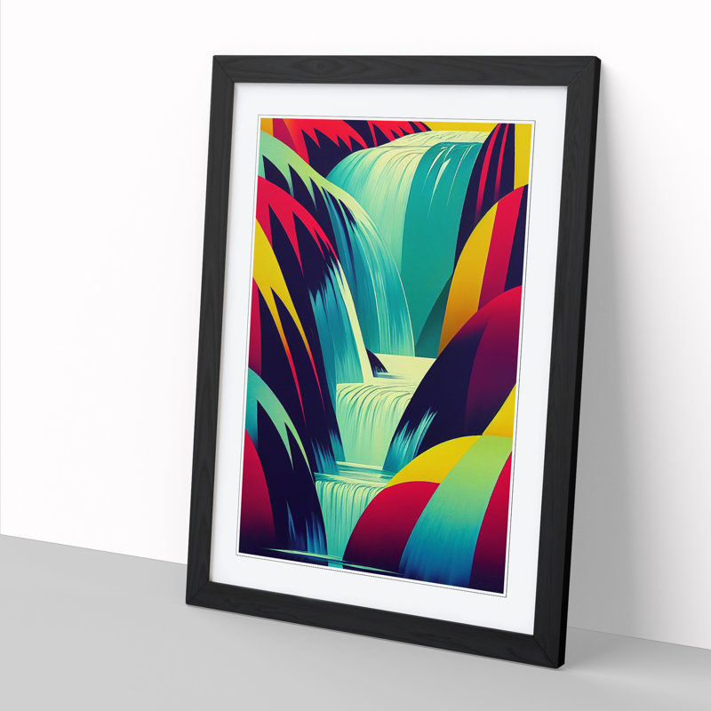 Waterfall Pop Art Vol.2 - Single Picture Frame Print, 46cm H x 34cm W x 2cm D, Oak