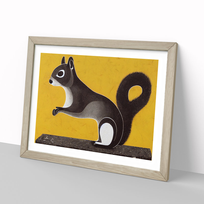 Squirrel - Single Picture Frame Print, Oak, 25cm H x 34cm W x 2cm D