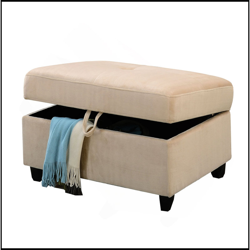Repose-pieds élégant et fonctionnel en velours beige avec beaucoup de rangement et un design moderne