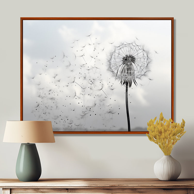 «Minimalims Dandelion Natures Fragility II», art mural encadré pissenlit, H 16 po x l 32 po x P 1 po, Brown Floater Framed