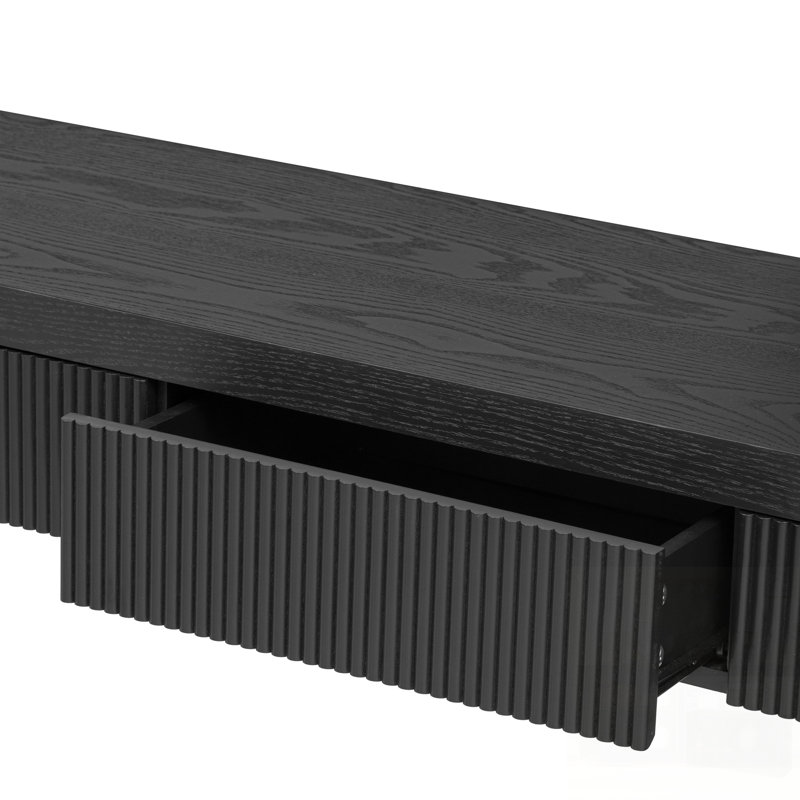 Console rustique en placage de bois massif avec 3 tiroirs cannelés en grain, Noir