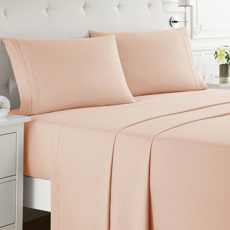  Ensemble de draps double brossé de luxe pour hôtel avec draps et taies d'oreiller très doux, Pêche, Très grand séparé