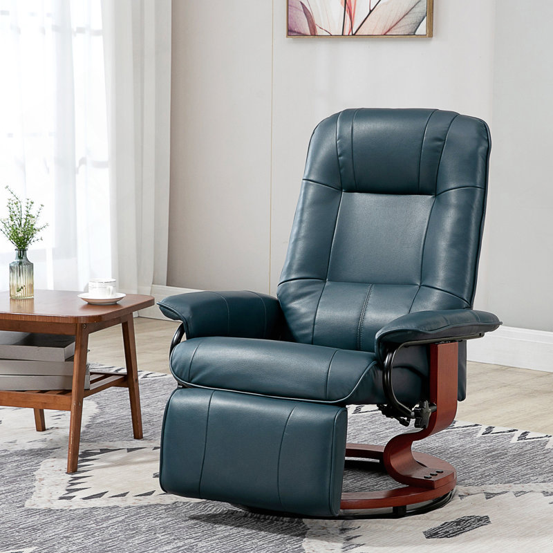 Faux Leather Manual Recliner, Blue 