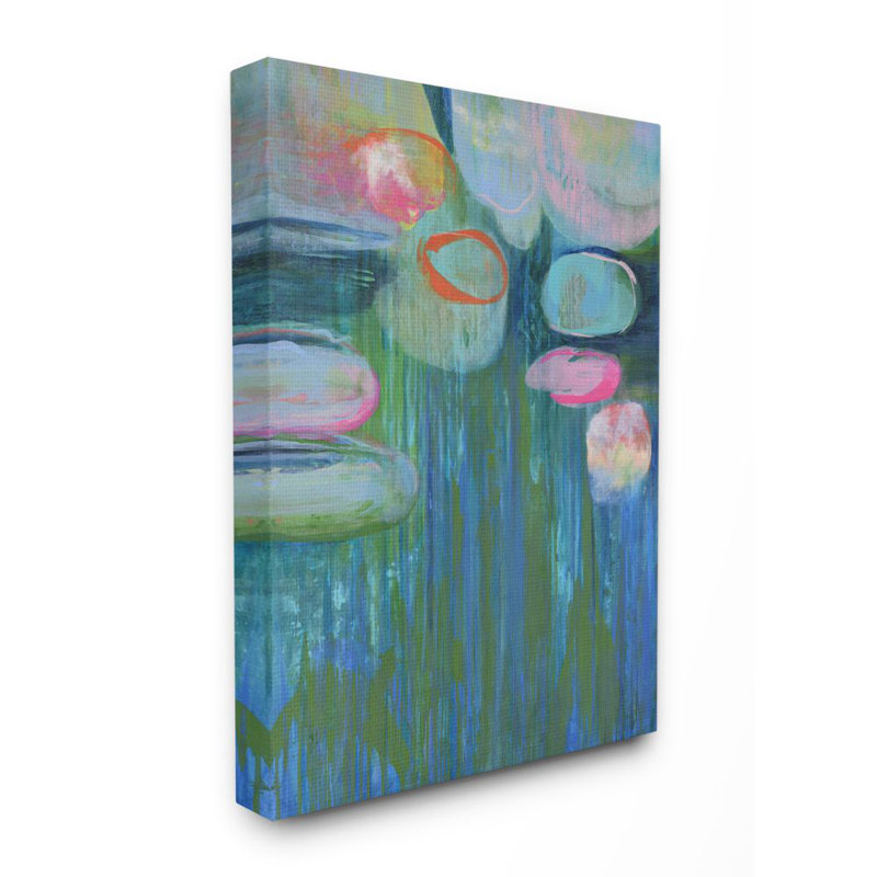 «Pond Lily Pads Green Blue Abstract» par Third and Wall - reproduction d'art, H 20 po x l 16 po, Toile tendue