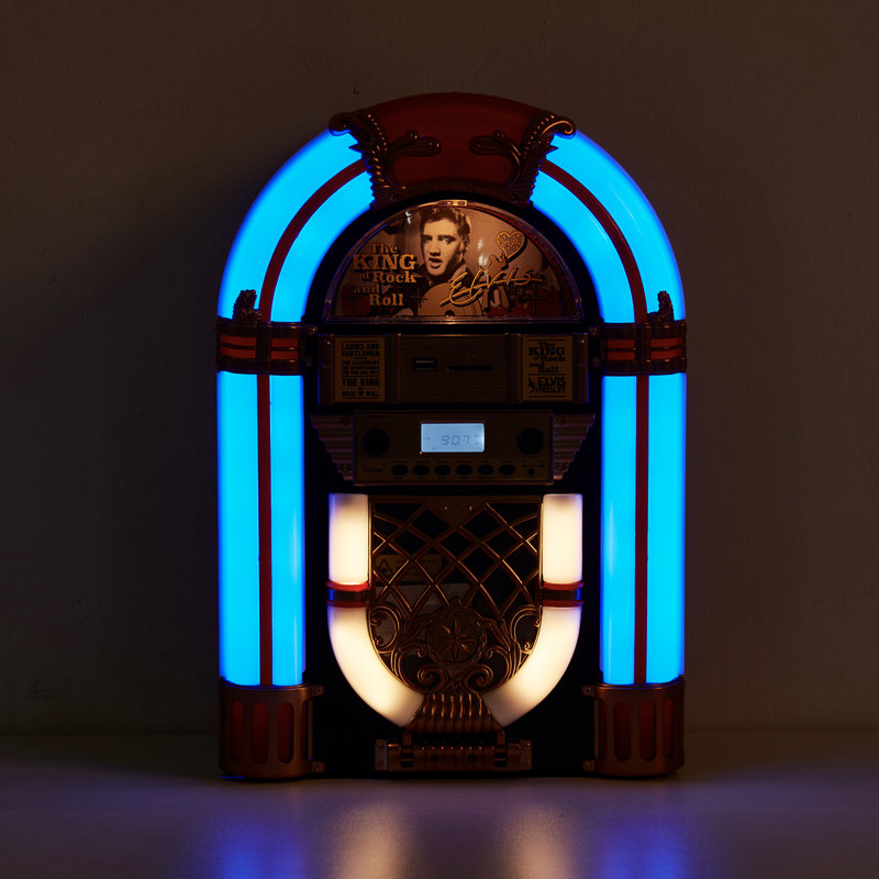 Mini-juke-box ArkrocketxElvis Presley / lecteur CD de table / haut-parleur Bluetooth (noir / doré)
