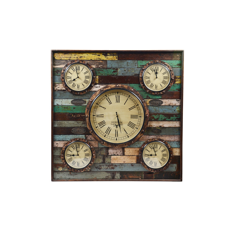 Haddam Wooden Wall Clock With 5 Dials