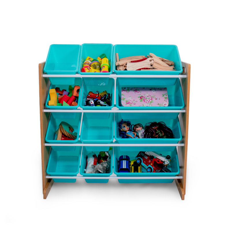 Organisateur de jouets avec bacs Rafael, Naturel / turquoise