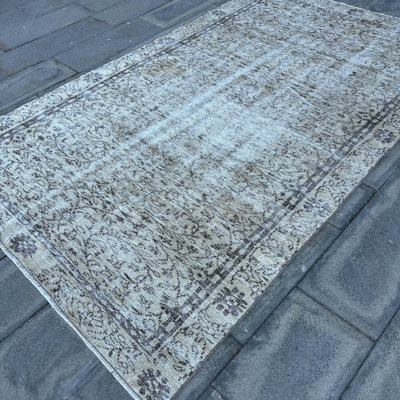 Authentic Large Turkish Vintage Rug in Muted Oushak Design Suitable for Living Room Decor